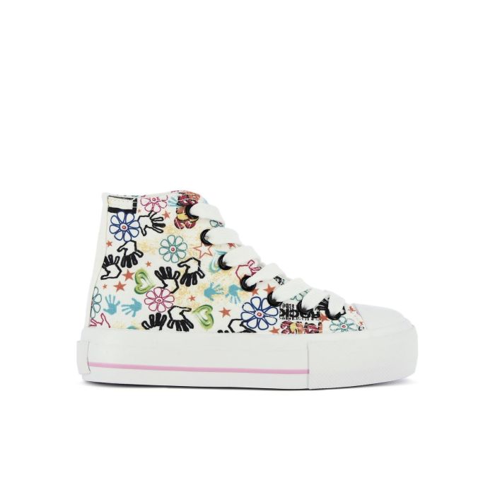 Sneakers alte bianche da bimba con disegni multicolor