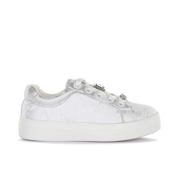 Sneakers bianche da bambina con inserti effetto pizzo