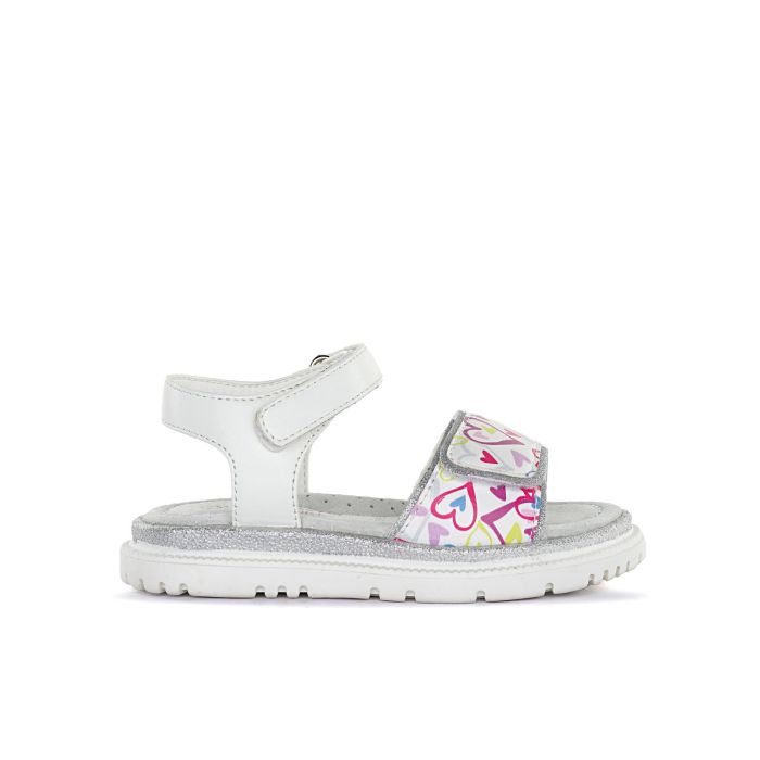 Sandali bianchi da bambina con dettaglio cuori e cinturini con velcro