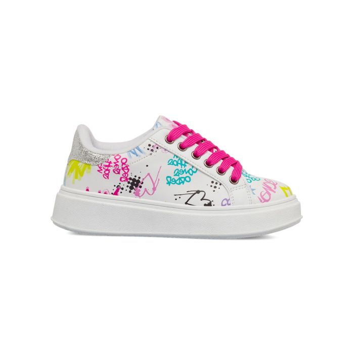 Sneakers bianche da bambina con scritte e disegni