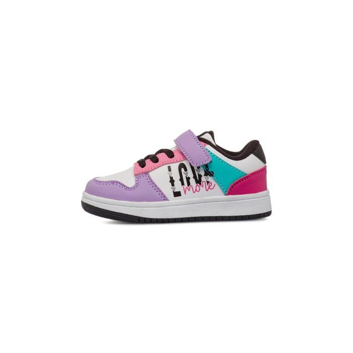 Sneakers rosa e bianche da bambina con velcro e scritte
