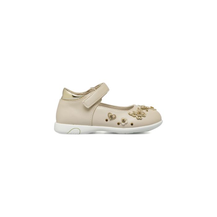 Ballerine beige Alesya Kids da bambina con velcro, cuori e farfalle