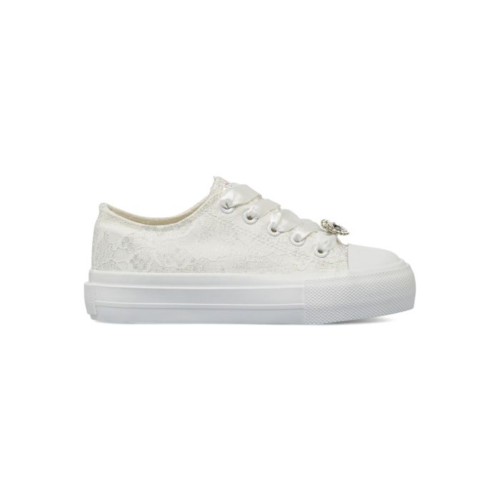 Sneakers bianche Alesya Girl da bambina in pizzo con lacci in raso con charms