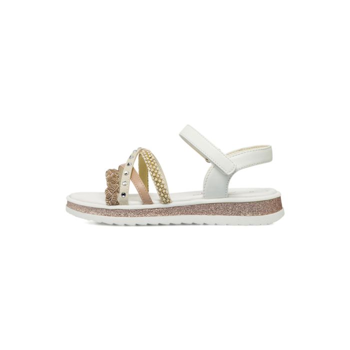 Sandali bianchi da bambina con fasce multicolore glitter e strass Alesya Girl