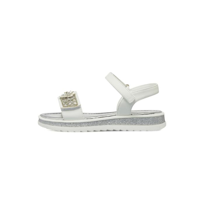 Sandali bianchi da bambina con fiori, strass e suola glitterata Alesya Girl