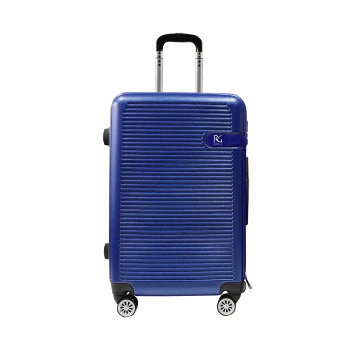 Trolley blu piccolo rigido con quattro ruote doppie e lucchetto a combinazione