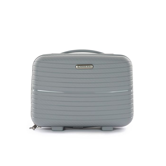Beauty case rigido grigio con zip e manico