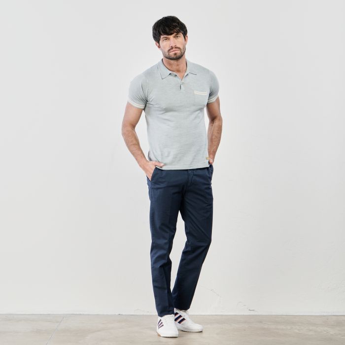 Pantaloni blu micro fantasia con tasche