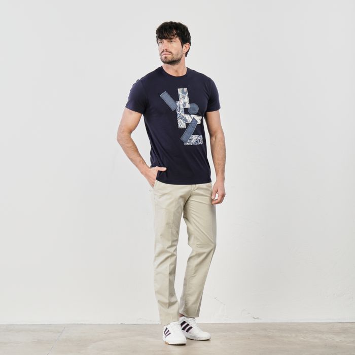 Pantaloni beige micro fantasia con tasche