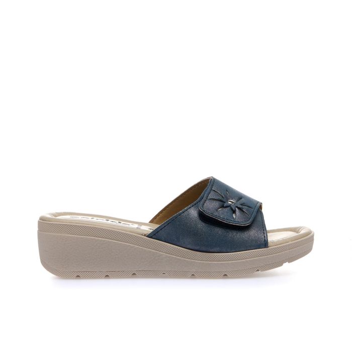 Ciabatte comfort blu con velcro e zeppina