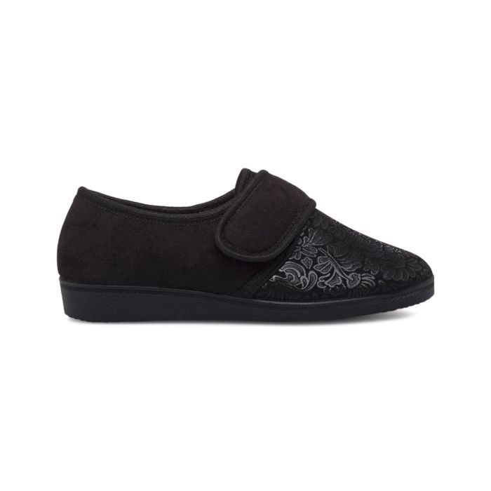 Pantofole donna nere comfort da casa con velcro