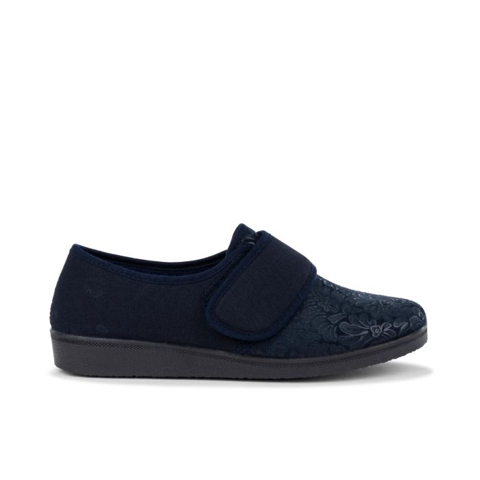 Pantofole casa blu da donna in tessuto con velcro