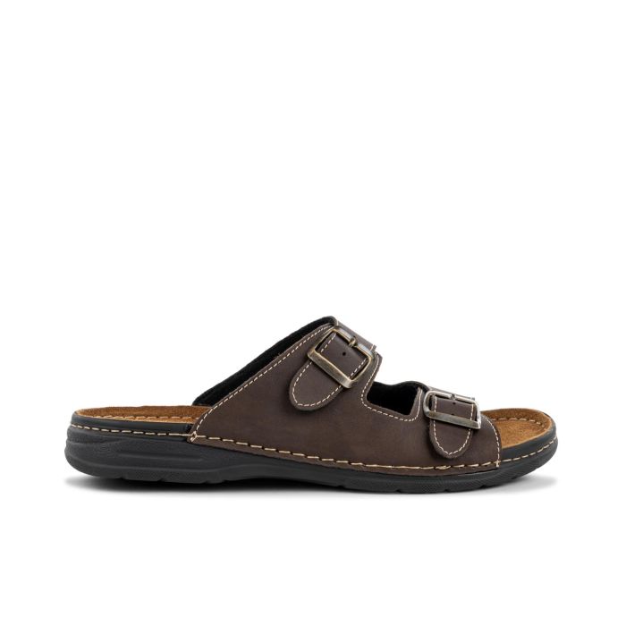 Ciabatte marroni da uomoc on doppia fibbia e cuciture
