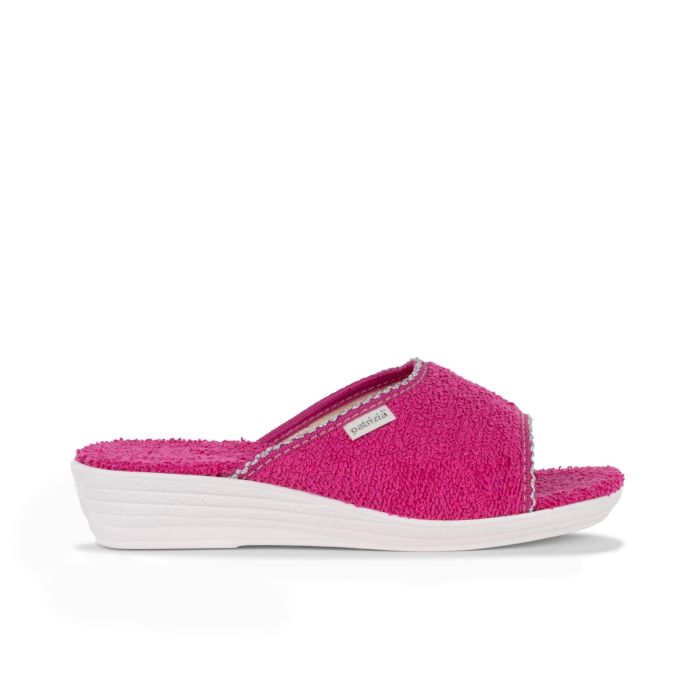 Ciabatte casa spuntate fucsia da donna in spugna con zeppina