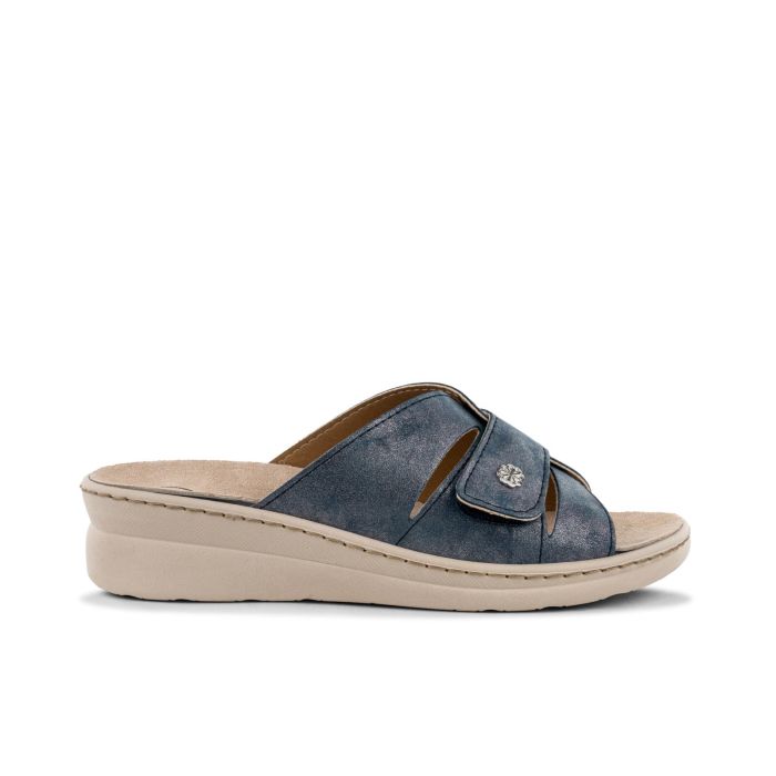 Ciabatte comfort blu da donna con strappo