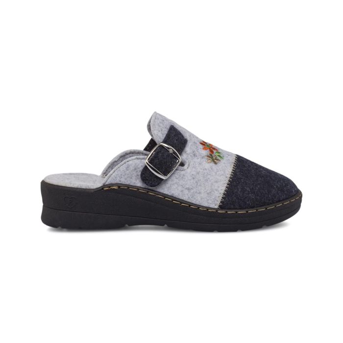 Ciabatte casa blu e grigie da donna in feltro con zeppina