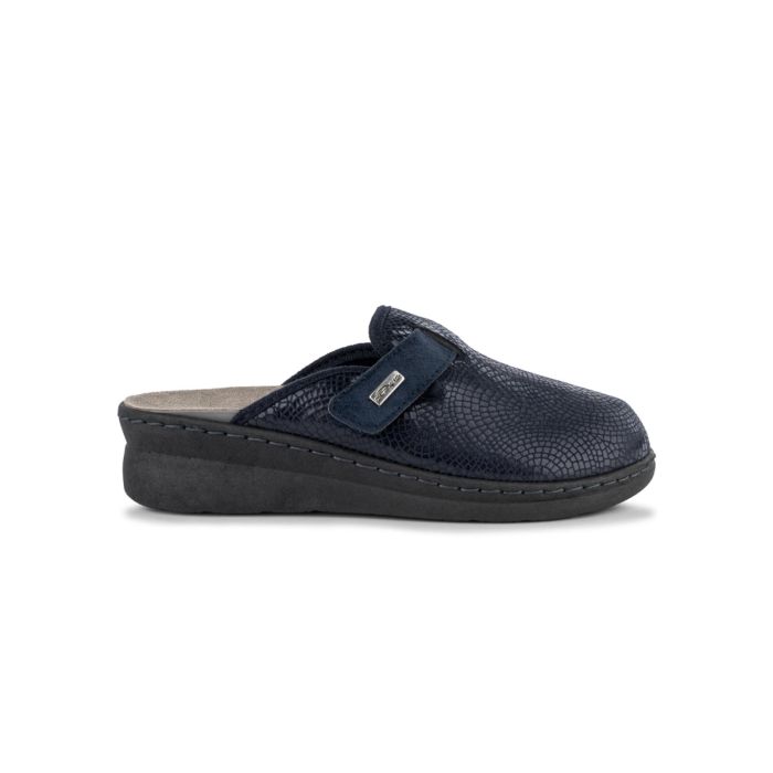 Ciabatte donna blu da casa con zeppina e velcro