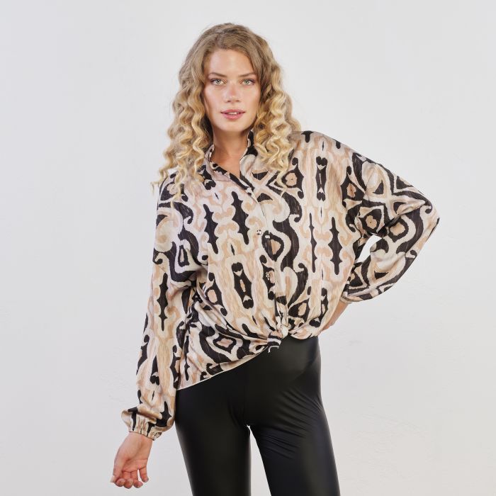 Camicia beige con fiocco