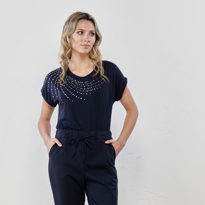 T-shirt blu con strass