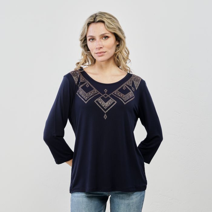 Maglia blu con strass