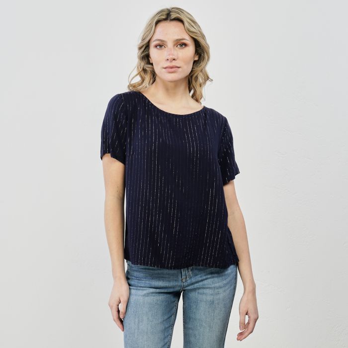 T-shirt blu maniche corte con dettagli lurex