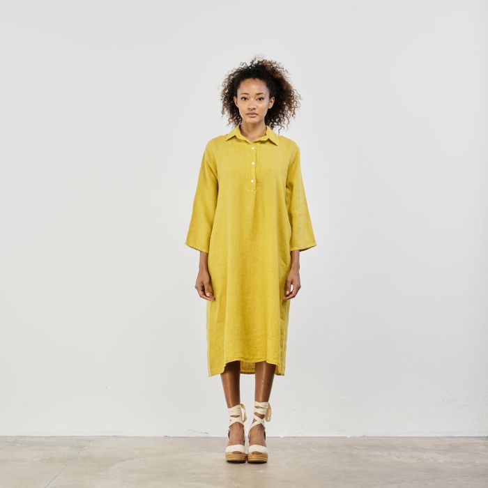 Abito giallo 100% lino con tasche