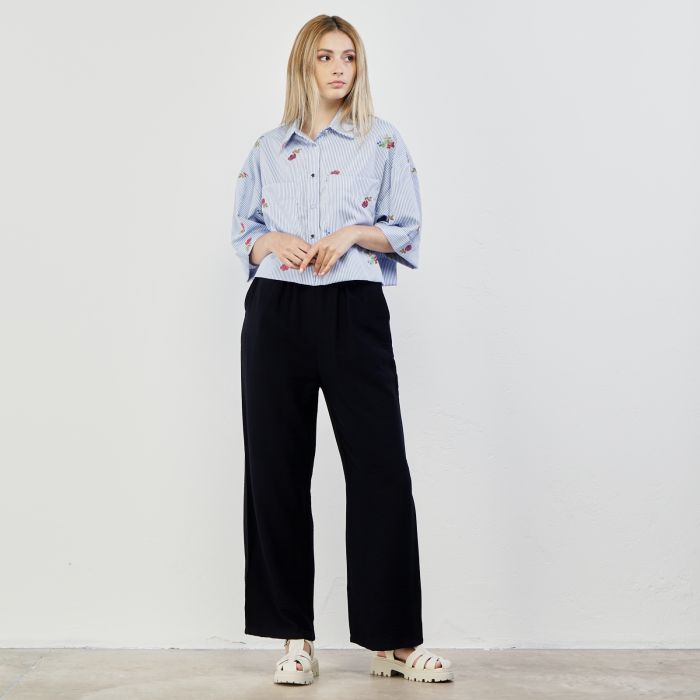 Pantaloni lunghi blu con fusciacca in vita