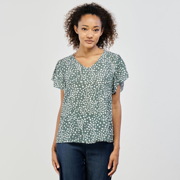 Top verde mezze maniche volant con stampa cuori