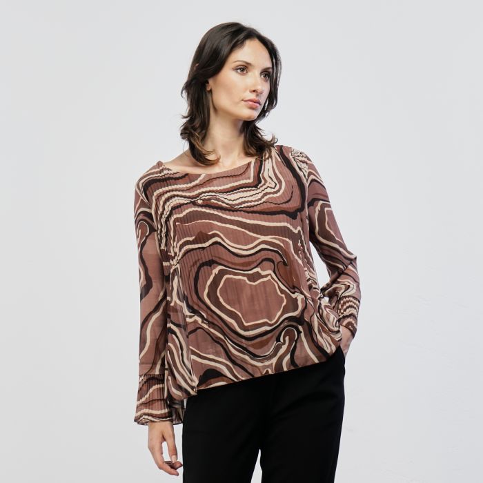 Blusa marrone fantasia con plissè