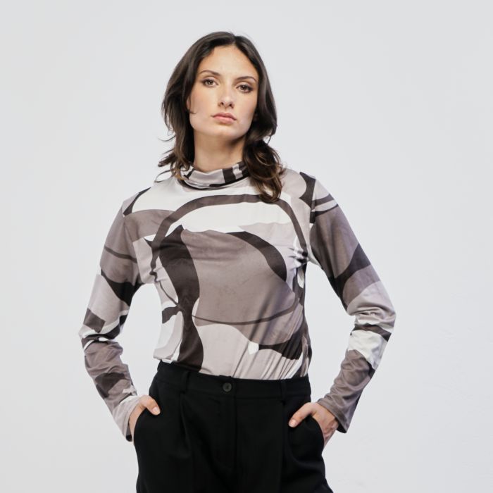 Maglia grigia con stampa e collo lupetto