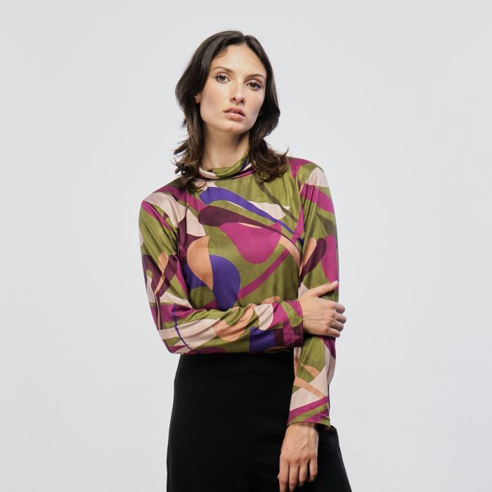 Maglia verde e viola con collo lupetto