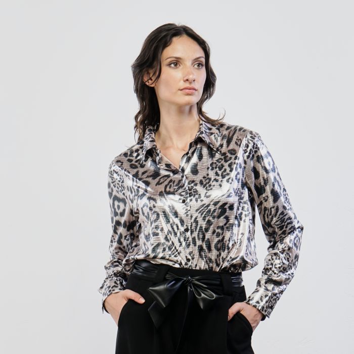 Camicia nera animalier effetto glow