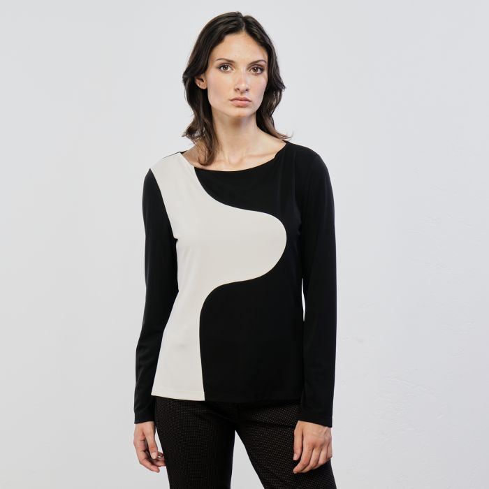 T-shirt manica lunga nera  e bianca