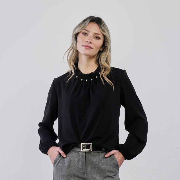 Blusa nera con strass
