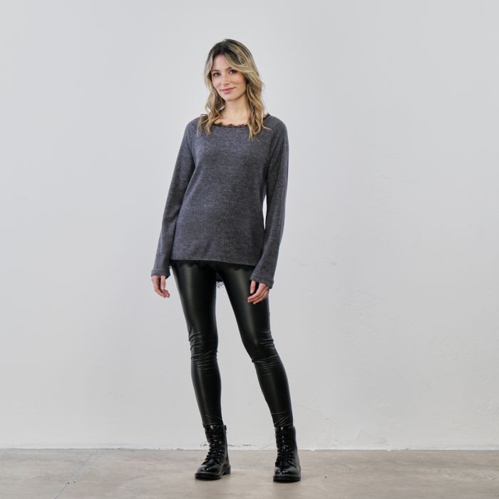 Pantaloni lunghi neri modello leggins in simil pelle