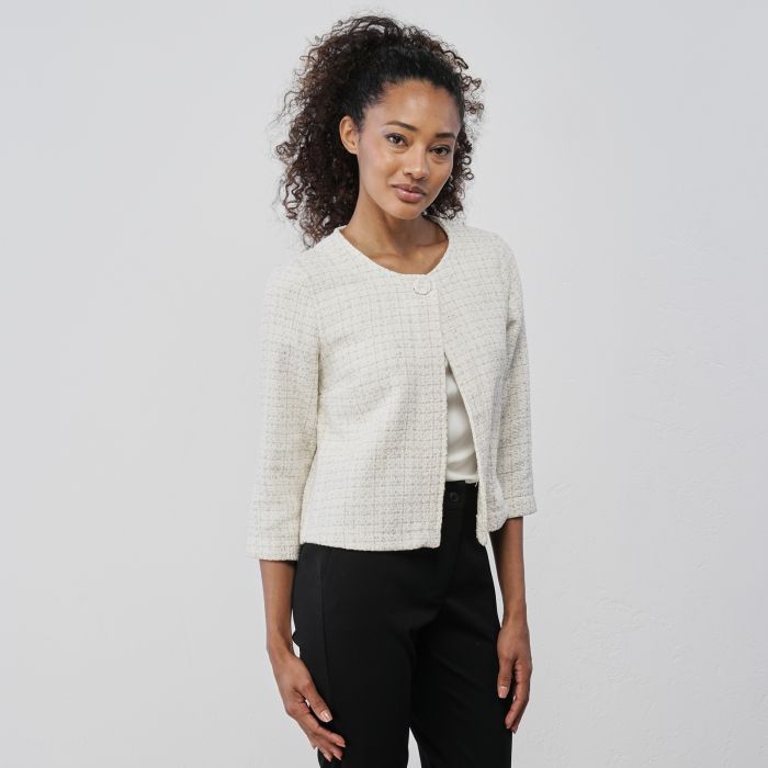 Giacca leggera beige da donna in tessuto con bottone