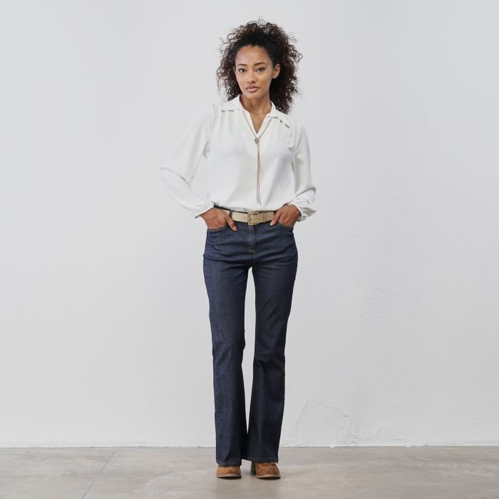 Jeans blu da donna con tasca e cintura