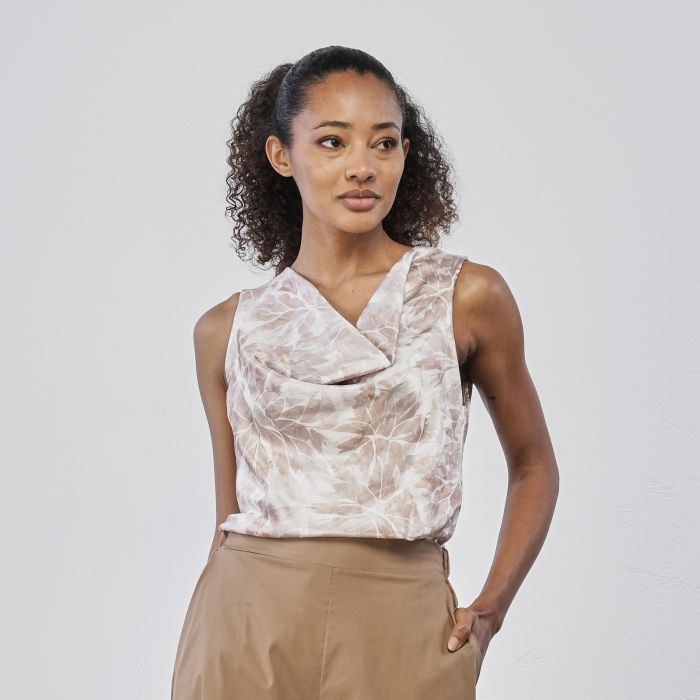 Top beige da donna in stampa floreale