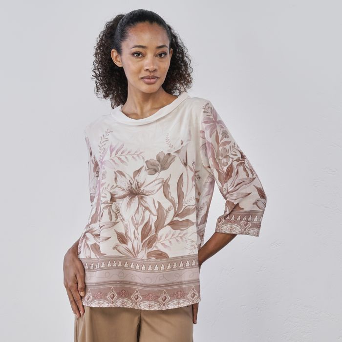 Blusa morbida rosa da donna con stampa fiori