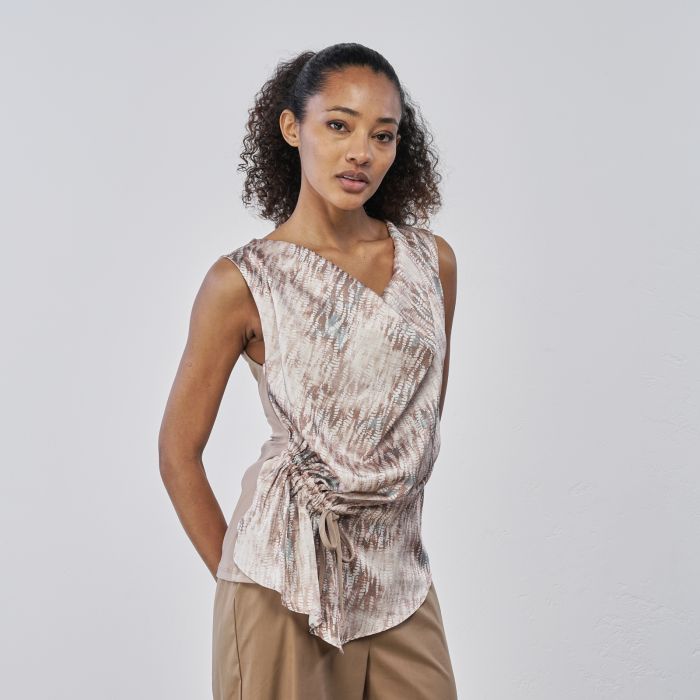 Top beige da donna con coulisse