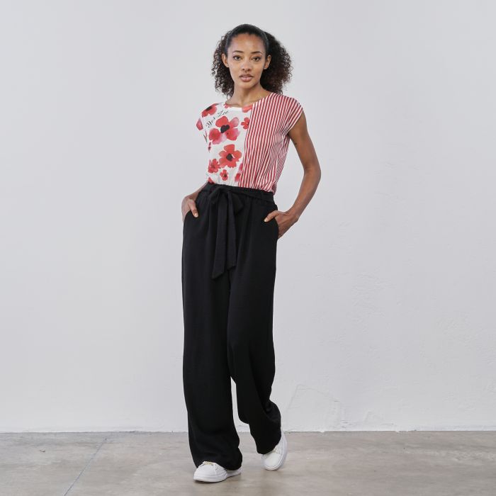 Pantaloni lunghi ampi neri da donna con fusciacca in vita