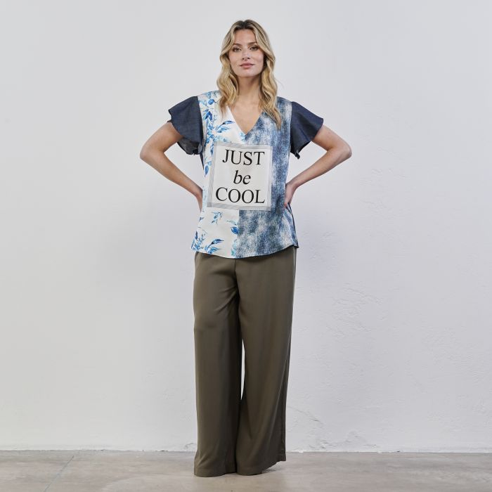 Pantaloni verdi ampi da donna con elastico in vita