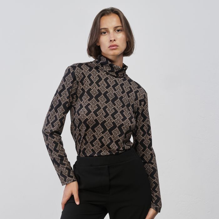 Dolcevita nera da donna con stampa geometrica