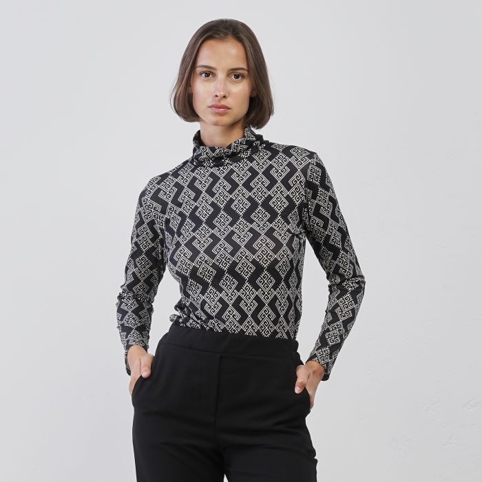 Dolcevita bianca e nera da donna con stampa geometrica