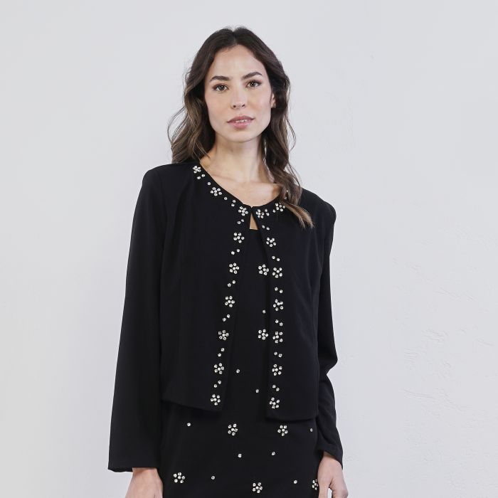 Blazer nero da donna con dettagli pietre gioiello