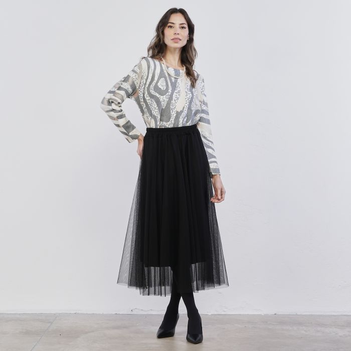 Gonna midi nera plissettata da donna in tulle