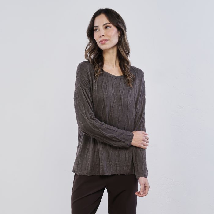 Maglia lavorata marrone da donna con dettaglio scollo glitter