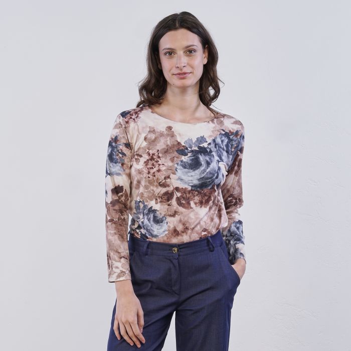 Maglia beige Alesya da donna in fantasia floreale
