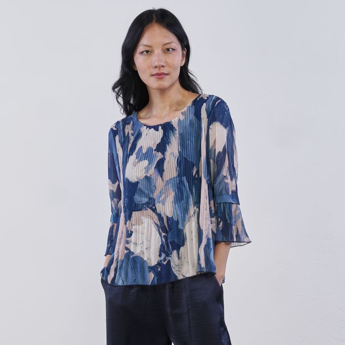 Blusa blu da donna Alesya con inserti plissè