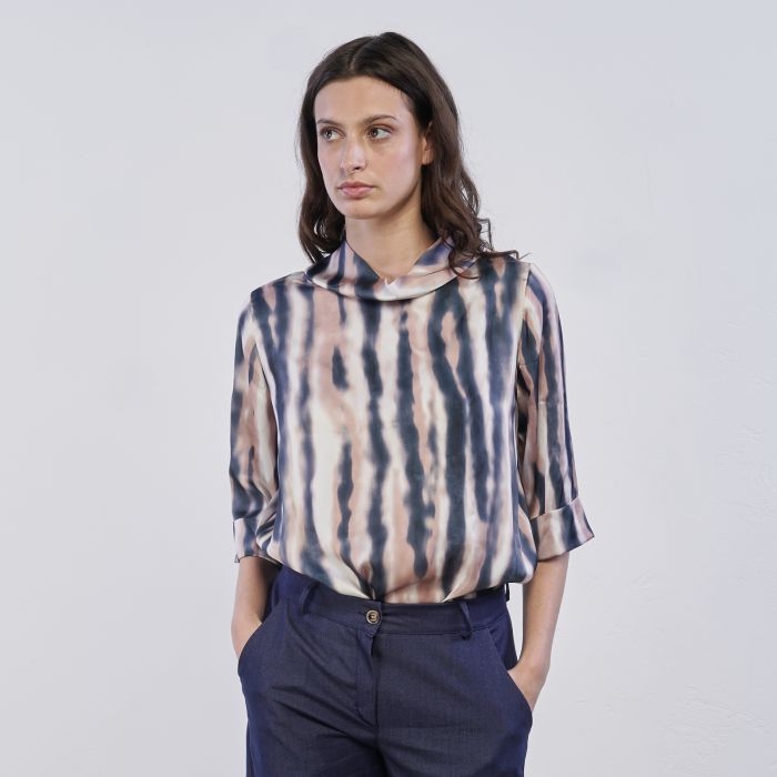 Blusa blu e beige Alesya da donna in fantasia sfumata